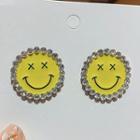 Rhinestone Smiley Earring 1 Pair - Silver Needle - Yellow - One Size