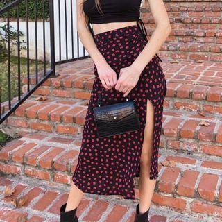 High Waist Floral Print Slit Midi Skirt