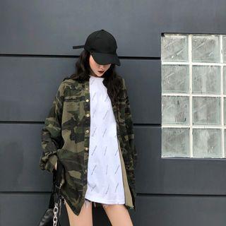 Camo Print Shirt / 3/4-sleeve Lettering T-shirt