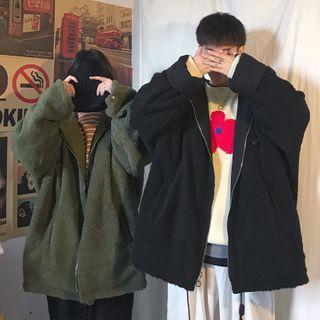 Reflective Fleece Printed Hooded Zipped Jacket