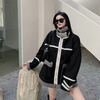 Mock-neck Color-block Zip Coat