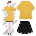 Short-sleeve Lettering T-shirt / Drawstring Waist Sweat Shorts