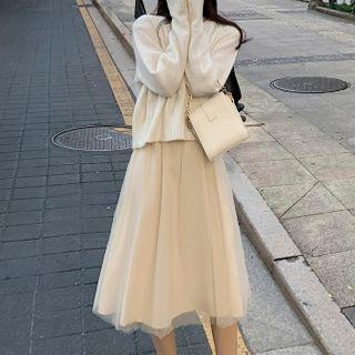 V-neck Sweater / Strappy Midi A-line Dress / Set