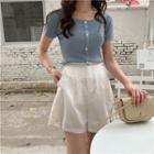 Short-sleeve Button Front Knit Top