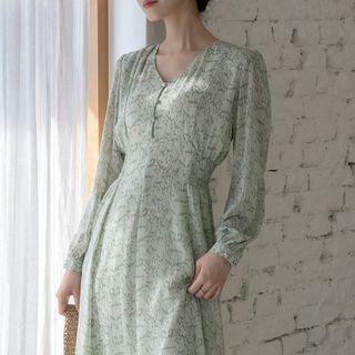 Smocked-waist Printed Long Dress