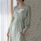 Smocked-waist Printed Long Dress