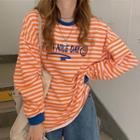 Long-sleeve Striped T-shirt Striped - White & Tangerine - One Size