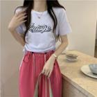 Short-sleeve Drawstring Lettering Cropped Top