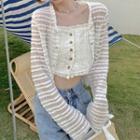 Striped Light Jacket / Lace Trim Cropped Camisole Top
