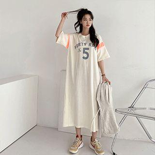 Contrast-trim Letter Print T-shirt Dress