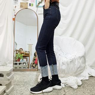 Turn-up Hem Brushed-fleece Lined Slim-fit Jeans