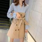 Long-sleeve Double Breasted Two-tone Mini Shirtdress