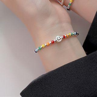 Smiley Bead Alloy Bracelet 1pc - Silver & Red & Orange - One Size