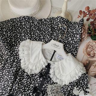 Floral Print Collared Long-sleeve A-line Dress