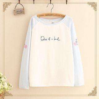 Long-sleeve Two-tone Printed T-shirt