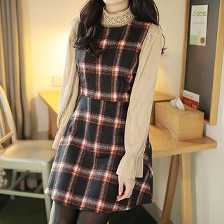 Sleeveless Plaid Wool Blend A-line Dress