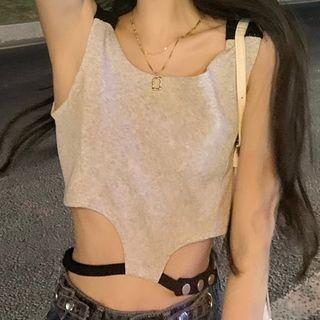 Sleeveless Two Tone Cutout Crop Top