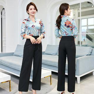 Set: 3/4-sleeve Printed Top + Pants