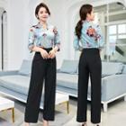 Set: 3/4-sleeve Printed Top + Pants