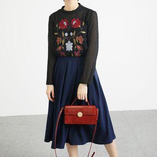 Set: Long-sleeve Embroidered Top + Spaghetti Strap Dress