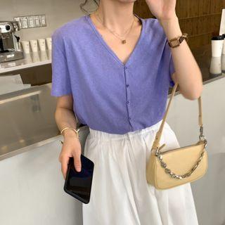 Short-sleeve V-neck Button T-shirt