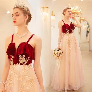 Color-block Embroidered Evening Gown