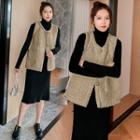 Turtleneck Midi Sweater Dress / Fleece Vest / Set