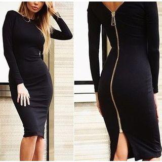 Long-sleeve Zip-up Knit Sheath Dress