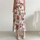 Accordion Pleated Floral Print Skirt