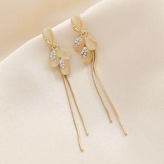 Cat Eye Stone Rhinestone Fringed Earring 1 Pair - Silver Rhinestone - Gold - One Size