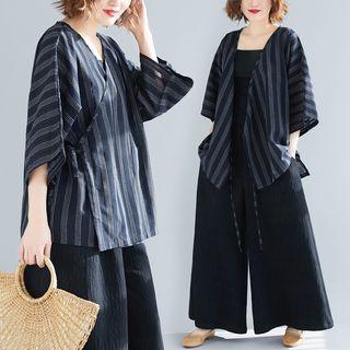 Front-tie Striped Jacket Black - One Size