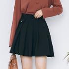 Tie-waist Pleated A-line Plain Skirt