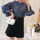 Long-sleeve Smocked Blouse / Mini A-line Skirt / Set