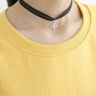 Cross-charm Tulle Choker