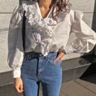 Frilled Lace-collar Balloon-sleeve Blouse