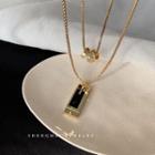 Geometric Pendant Layered Stainless Steel Necklace 1pc - Gold - One Size