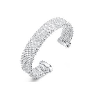 Fashion Simple Geometric Woven Wide Bangle Silver - One Size
