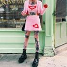 Heart Print Crop Knit Camisole Top / Knit Skirt / Cardigan
