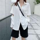 Plain Cutout Long-sleeve Loose-fit Shirt / Plain Shorts