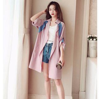 Elbow-sleeve Paneled Open Front Coat