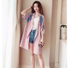 Elbow-sleeve Paneled Open Front Coat