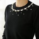 Faux-pearl Embellished Knit Top