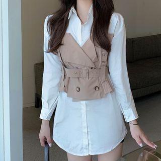 Mock Two-piece Long-sleeve Shirt As Shown In Figure - One Size