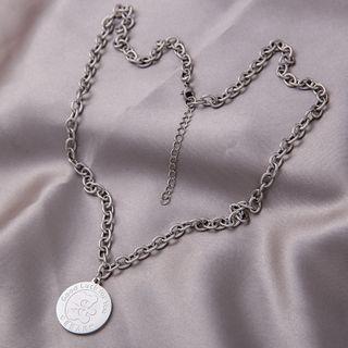 Bear Disc Pendant Stainless Steel Necklace Disc - Silver - One Size