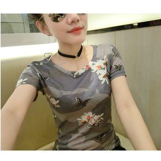 Floral Print Camo Short Sleeve T-shirt