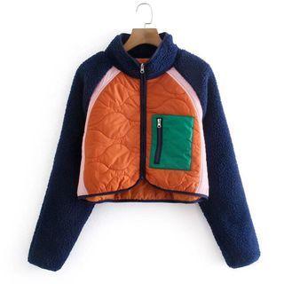 Color Block Zip-up Cropped Jacket