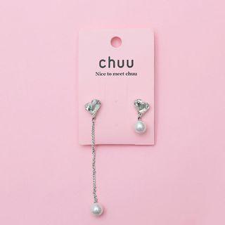 Heart-rhinestone Non-matching Earrings