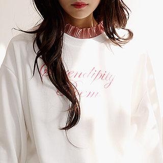 Frill-detail Lettering Embroidered Sweatshirt