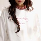 Frill-detail Lettering Embroidered Sweatshirt