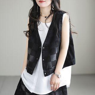Check Denim Vest